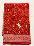 Red Pure Khaddi Chiffon Banarasi Saree with Chikankari work
