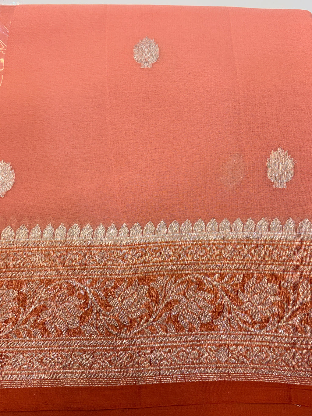 Peach Banarasi Pure Khaddi Chiffon Saree
