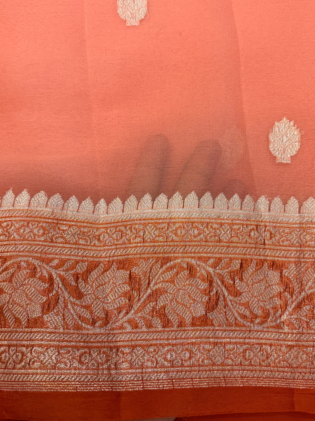 Peach Banarasi Pure Khaddi Chiffon Saree