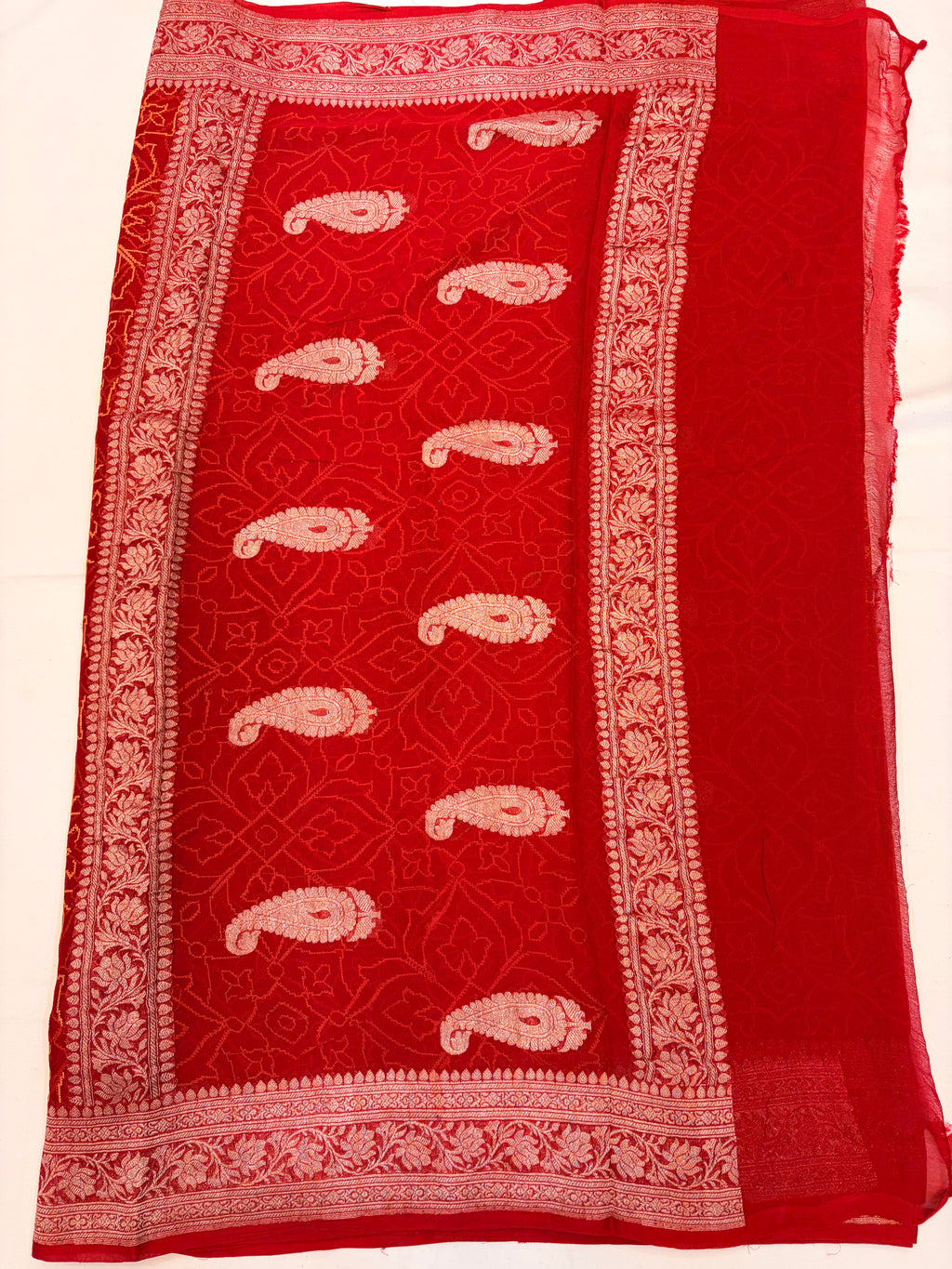 Red Pure Khaddi Chiffon Banarasi Saree with Chikankari work