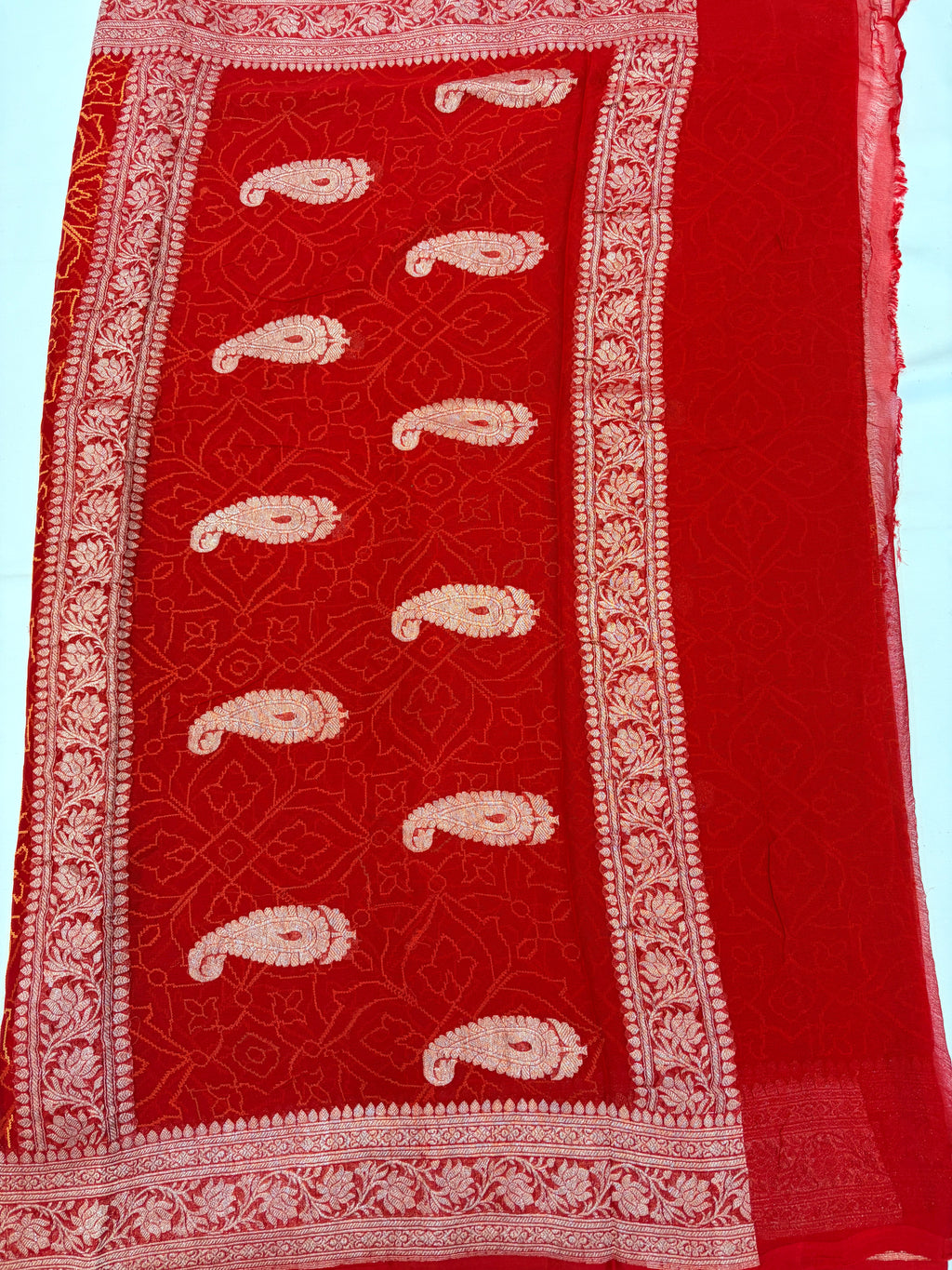 Red Pure Khaddi Chiffon Banarasi Saree with Chikankari work