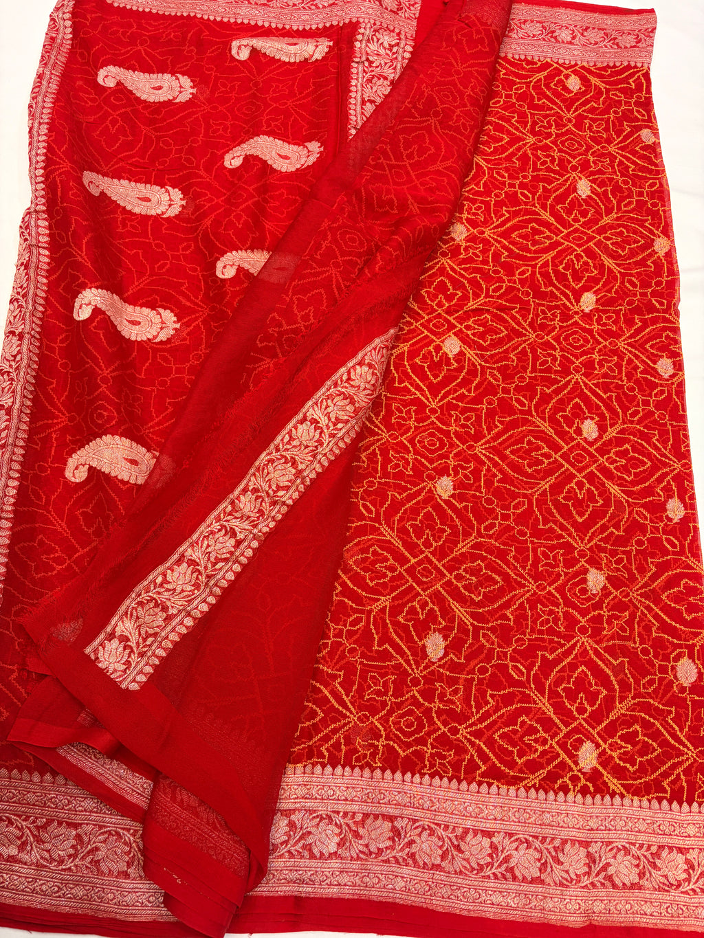 Red Pure Khaddi Chiffon Banarasi Saree with Chikankari work