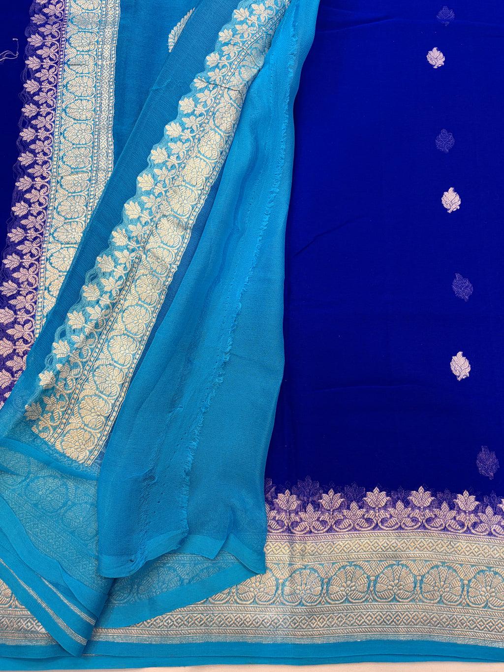 Royal Blue Banarasi Pure Khaddi Chiffon Saree