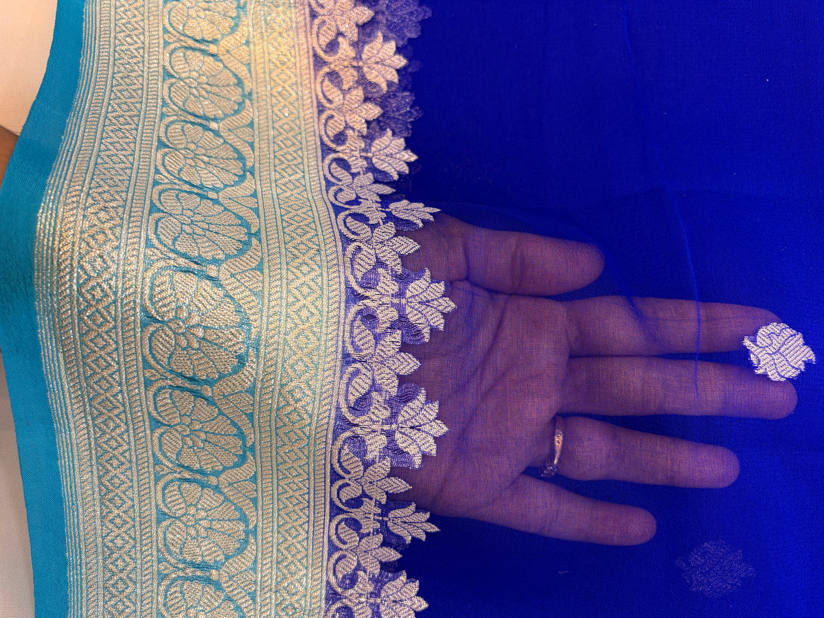 Royal Blue Banarasi Pure Khaddi Chiffon Saree