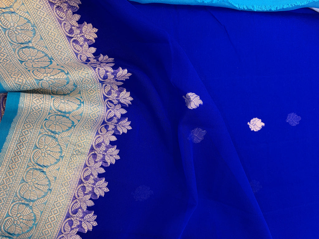 Royal Blue Banarasi Pure Khaddi Chiffon Saree