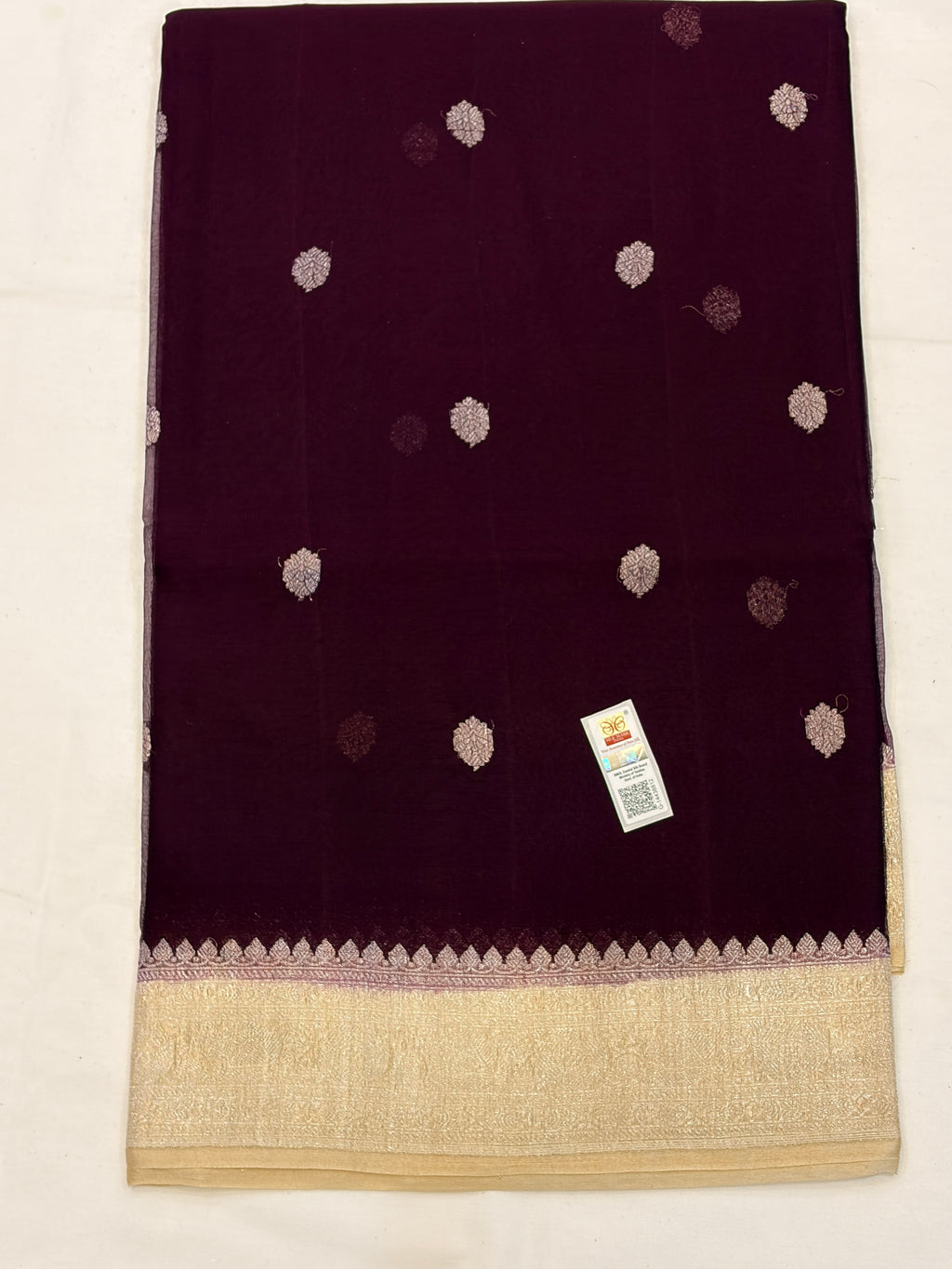 Wine with Cream Banarasi Pure  Khaddi Chiffon Saree