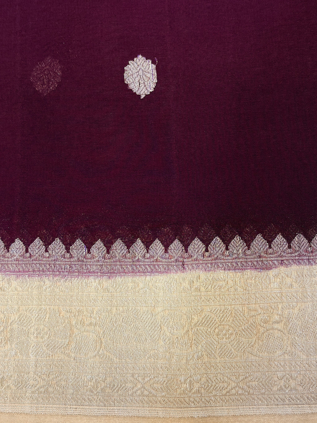 Wine with Cream Banarasi Pure  Khaddi Chiffon Saree