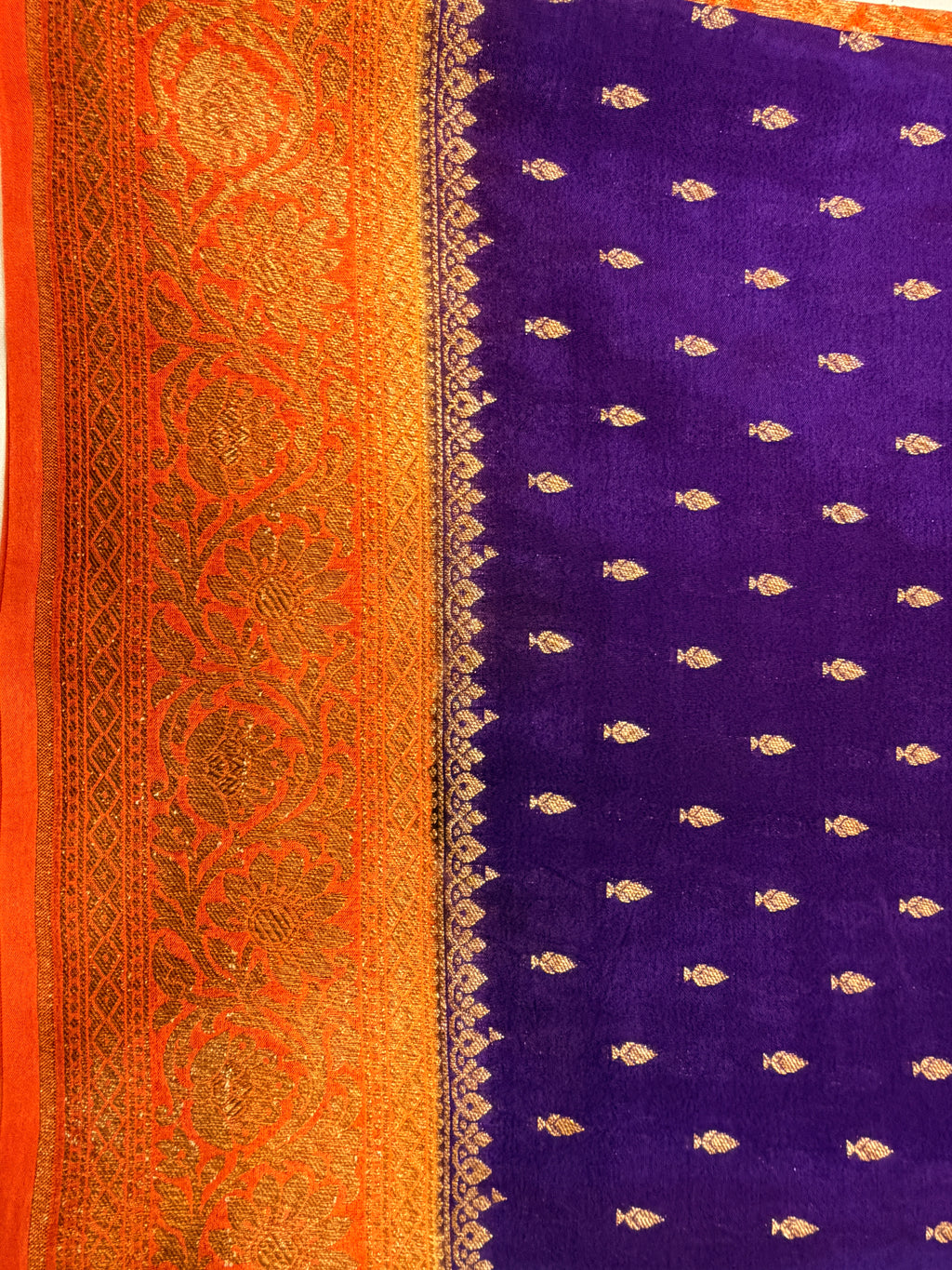 Deep Purple Banarasi Crepe Georgette Saree