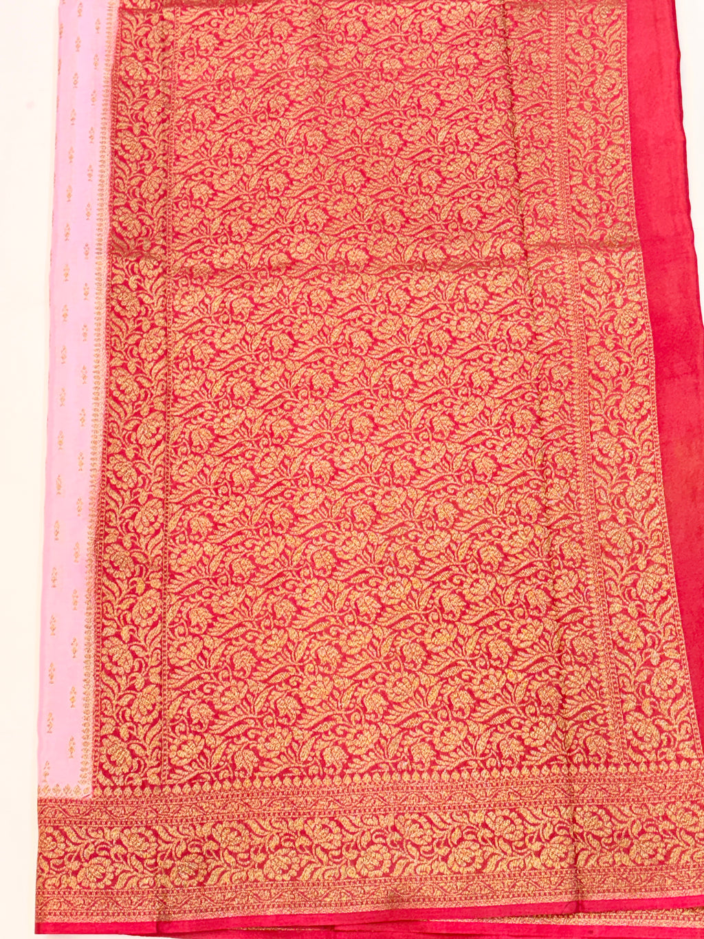 Pink Banarasi Crepe Georgette Saree with Maroon Border