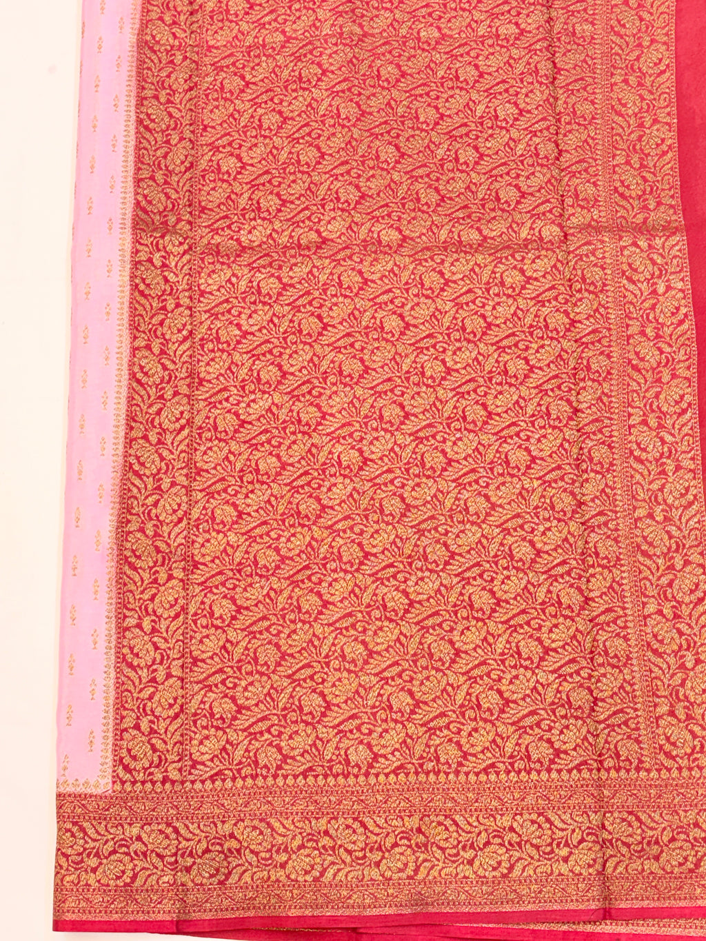 Pink Banarasi Crepe Georgette Saree with Maroon Border