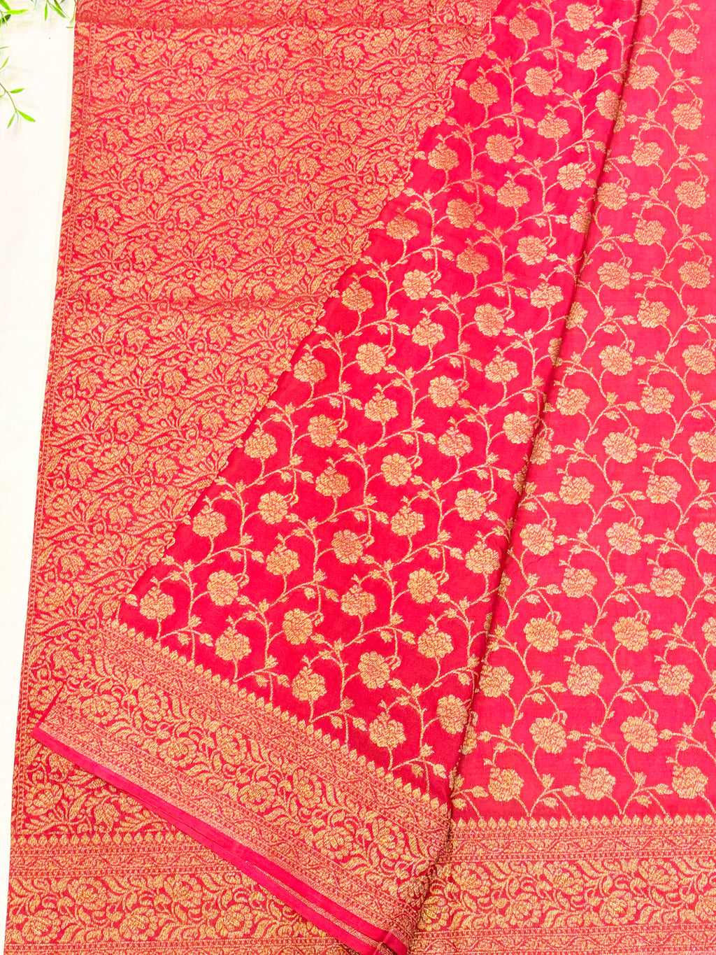 Pink Banarasi Crepe Georgette Saree with Maroon Border