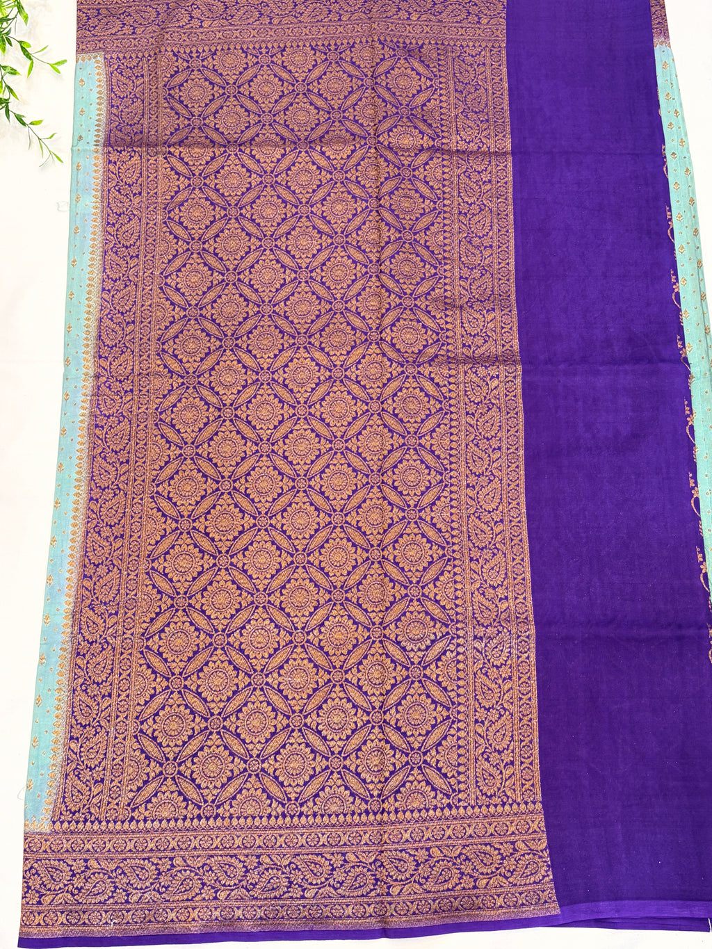 Teal Banarasi Crepe Georgette \Saree with Purple Border