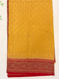 Light Mustard Banarasi Crepe Georgette  Saree with Deep Red Border