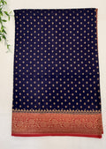 Navy Blue Banarasi Crepe Georgette Saree with Rich Maroon Border