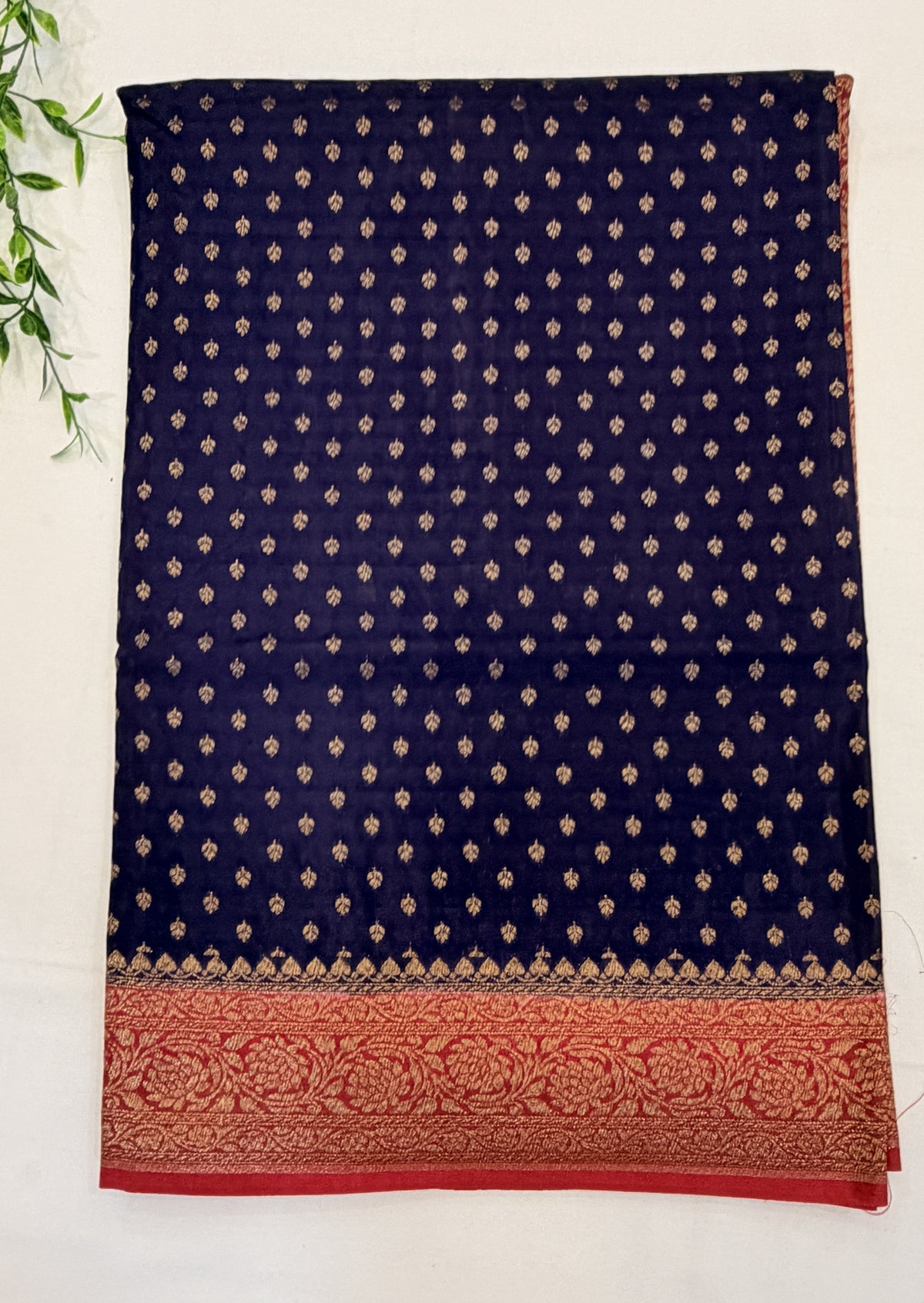 Navy Blue Banarasi Crepe Georgette Saree with Rich Maroon Border