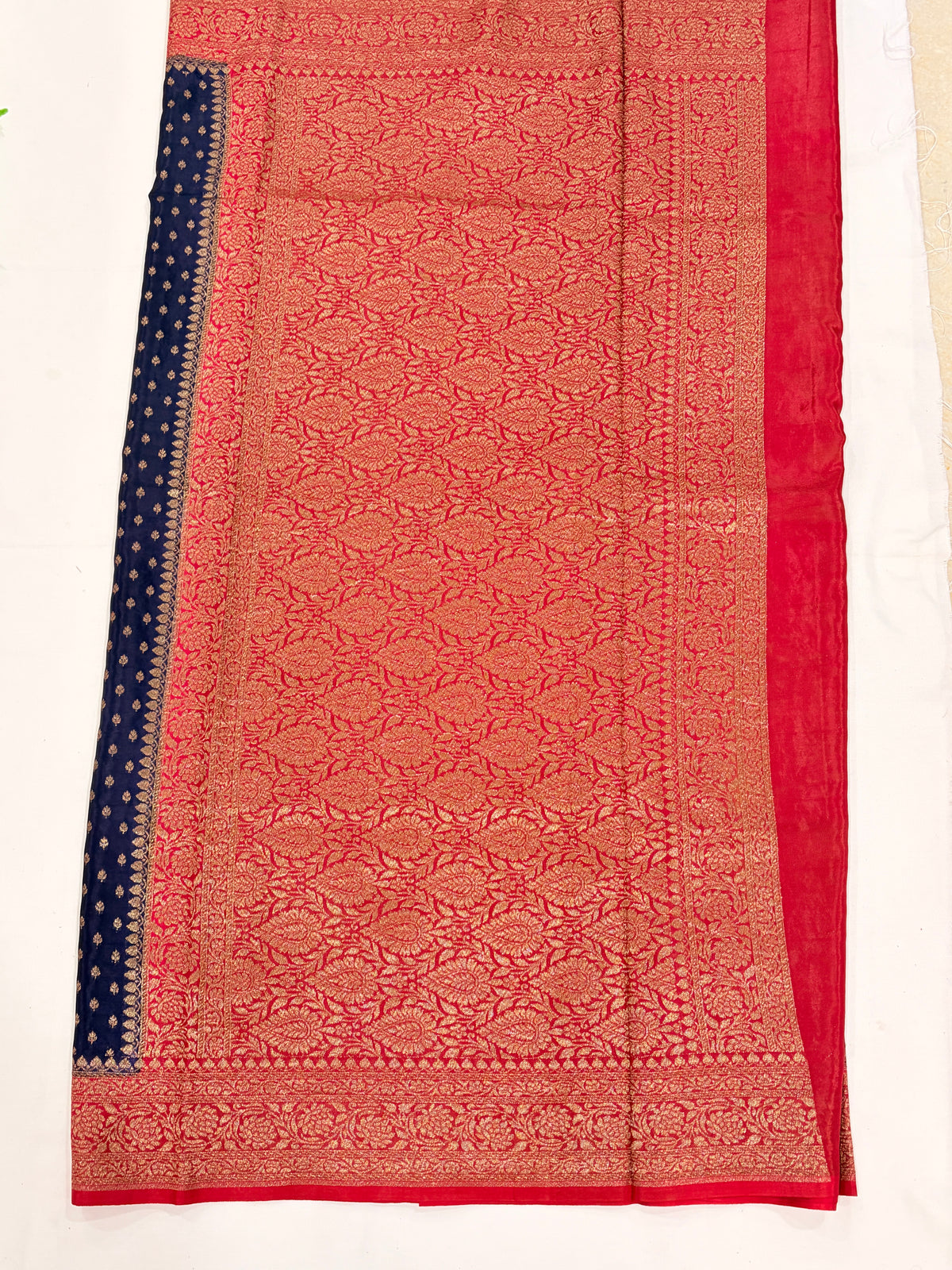 Navy Blue Banarasi Crepe Georgette Saree with Rich Maroon Border