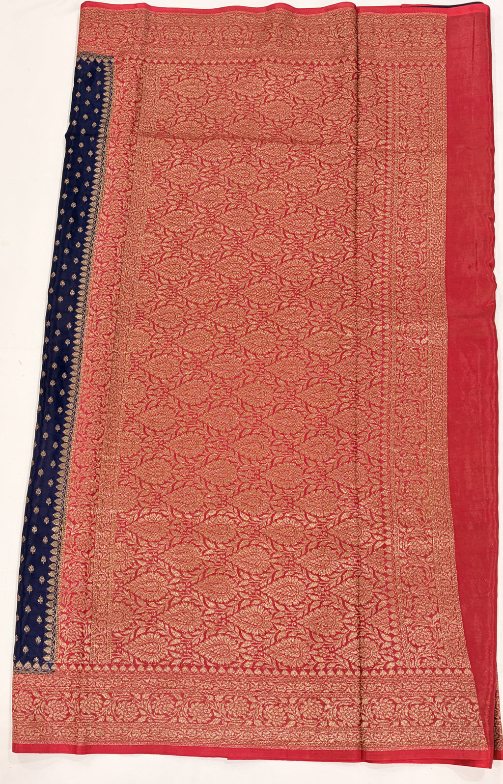 Navy Blue Banarasi Crepe Georgette Saree with Rich Maroon Border