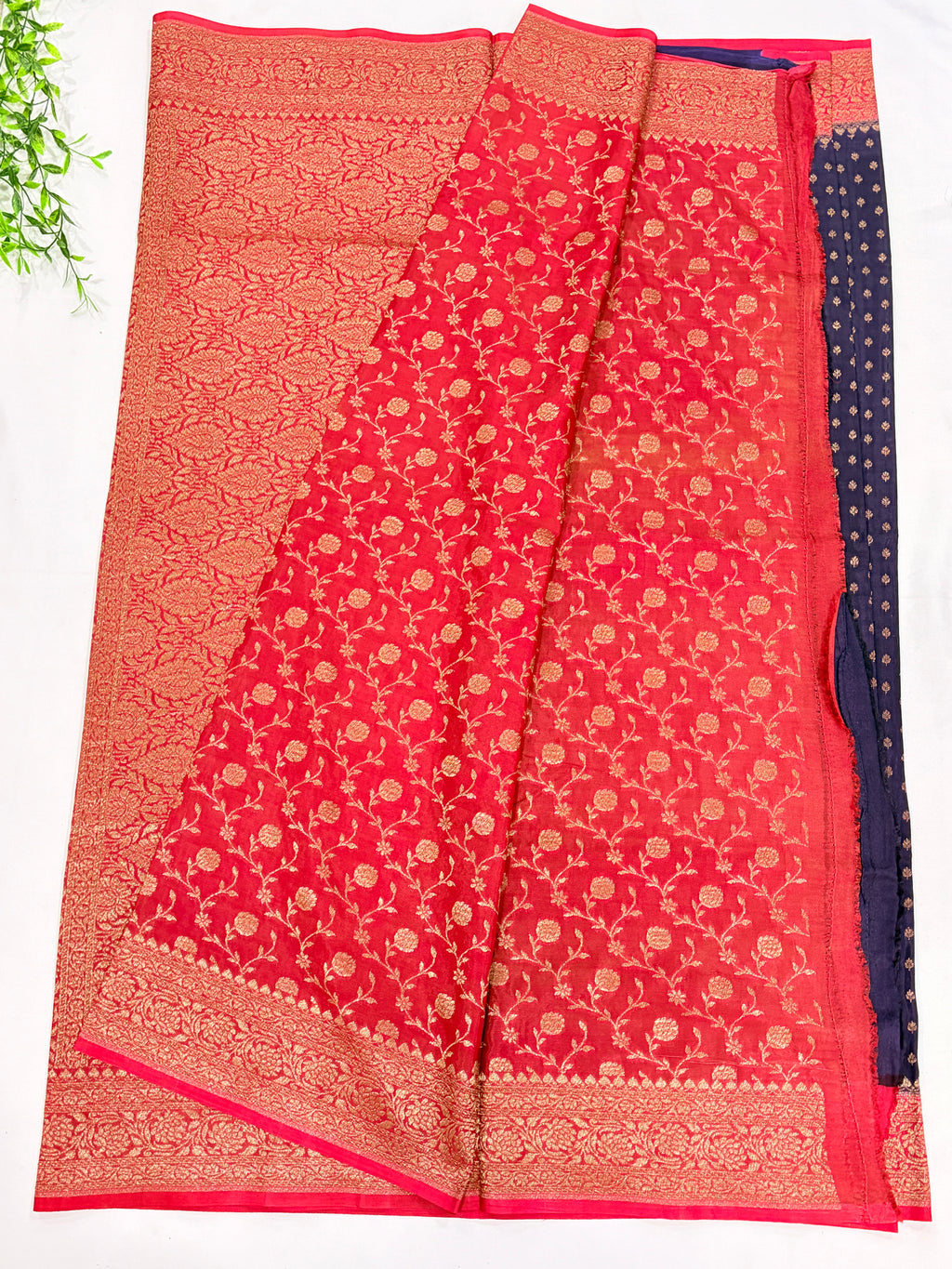 Navy Blue Banarasi Crepe Georgette Saree with Rich Maroon Border