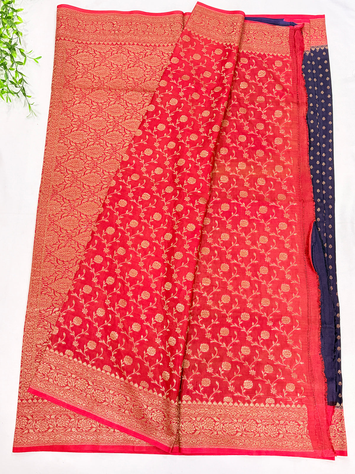 Navy Blue Banarasi Crepe Georgette Saree with Rich Maroon Border