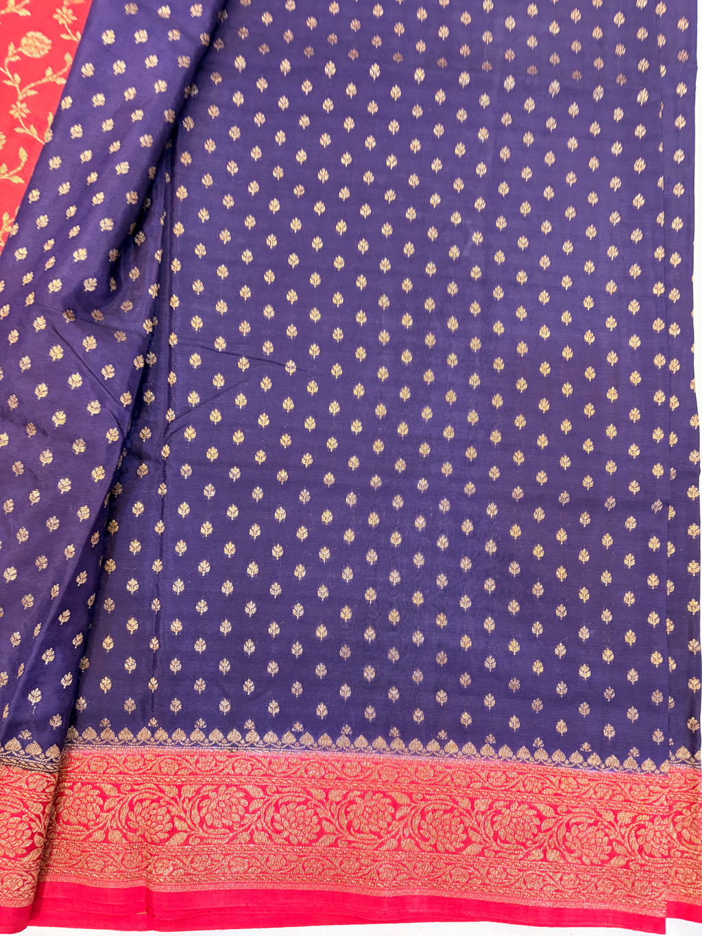 Navy Blue Banarasi Crepe Georgette Saree with Rich Maroon Border