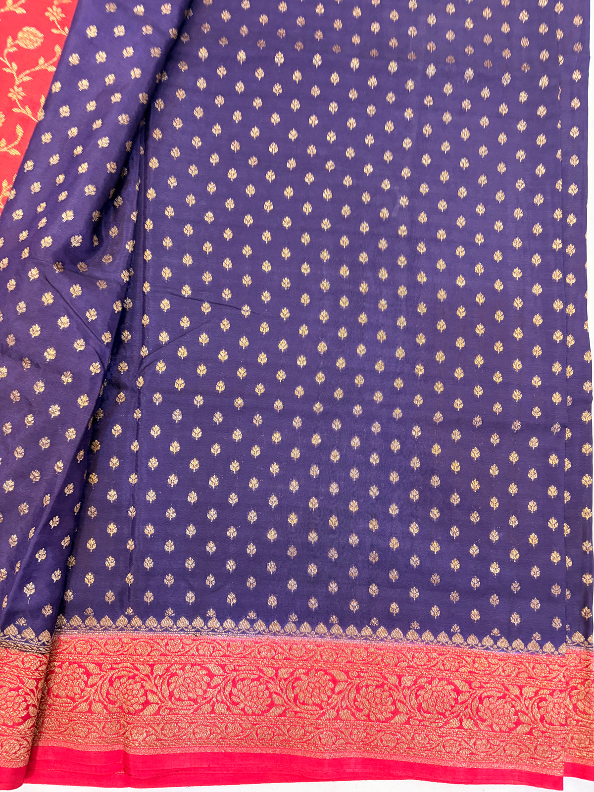 Navy Blue Banarasi Crepe Georgette Saree with Rich Maroon Border